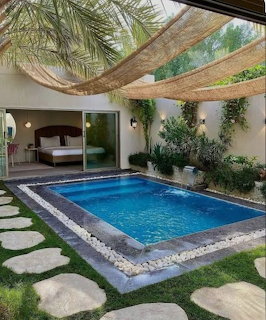 Swimming pool with blue water