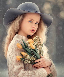 Girl with Flowers and Hat