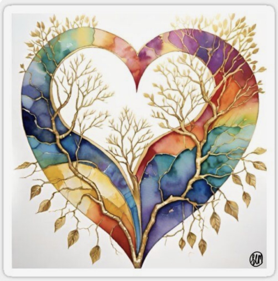 Colorful Watercolor Heart with Trees