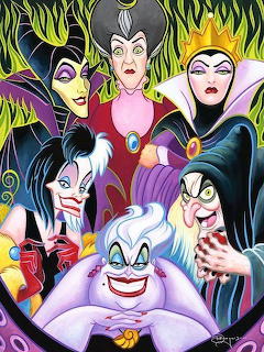 Group of six Disney villain characters with Ursula in front, surrounded by Maleficent, Evil Queen, and others