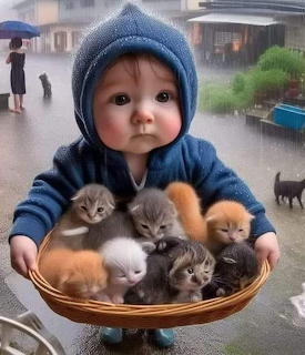 Baby Holding Kittens