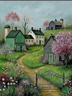 Spring Village Naive Art