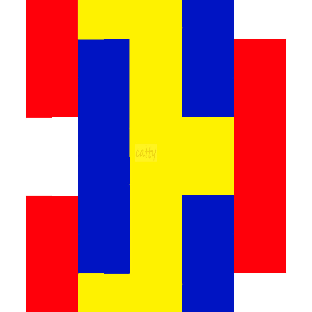 Abstract geometric pattern with red, blue, and yellow rectangular blocks on white background