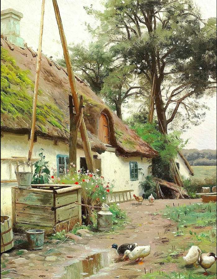 Farmyard Ducks Cottage Painting