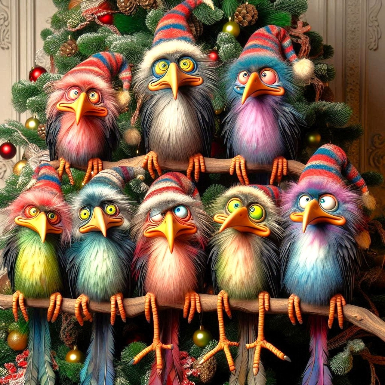 Holiday Birds in Hats