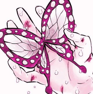 Anime girl Kanao Tsuyuri with butterfly hairpin and purple eyes