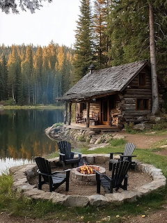 Lakeside Log Cabin Firepit