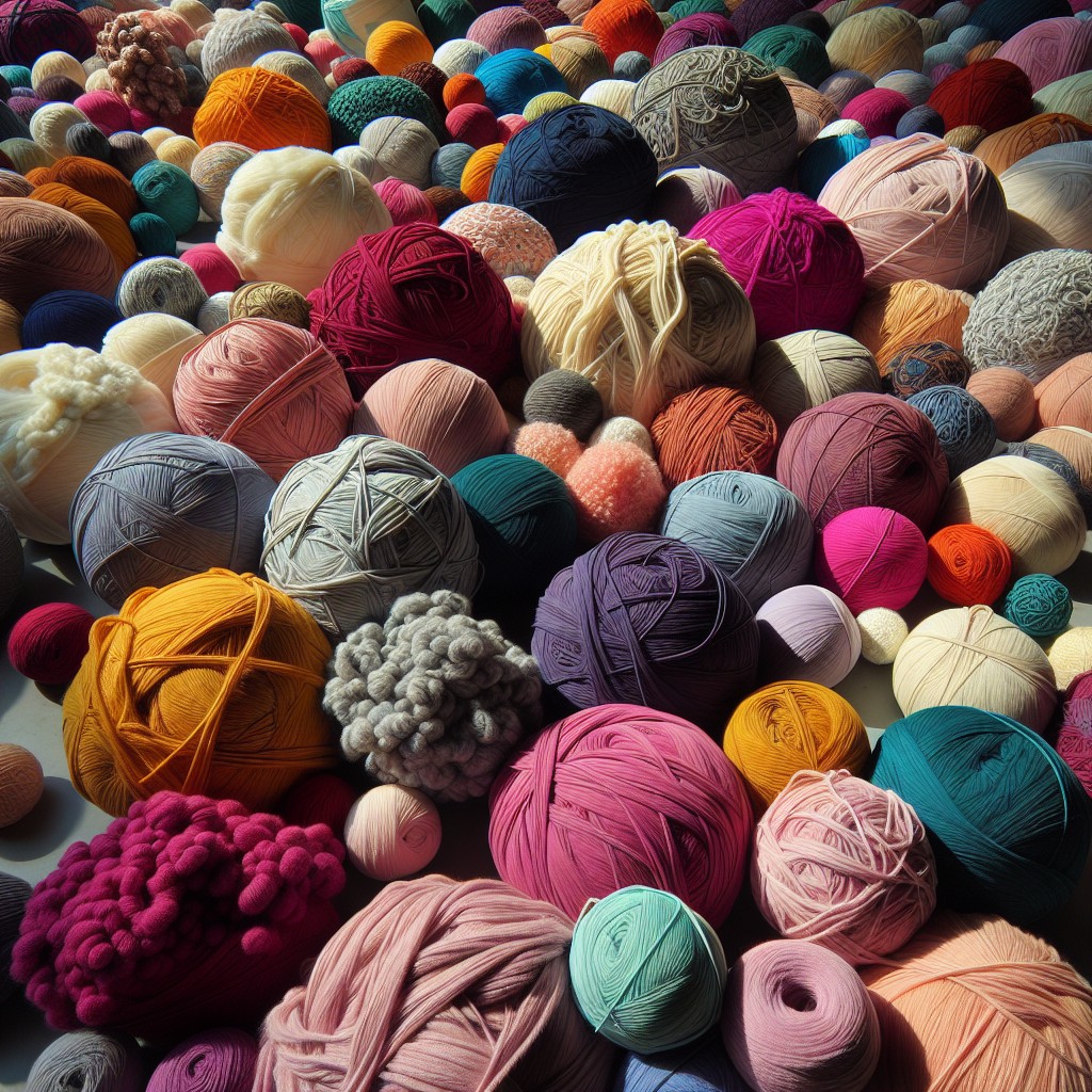 Colorful balls of yarn and skeins clustered closely together