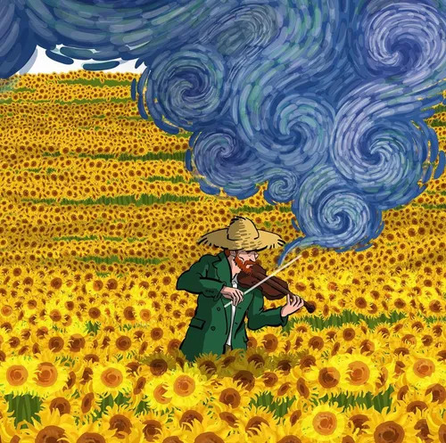 Van Gogh Sunflower Night