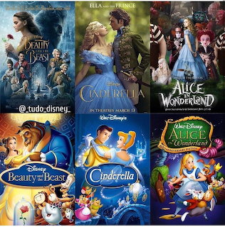 Collage of Disney posters for Beauty and the Beast, Cinderella, and Alice in Wonderland