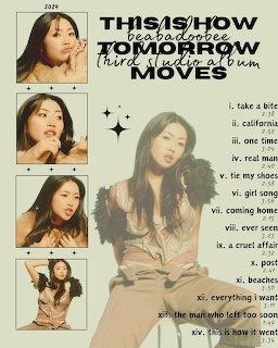 Collage of Beabadoobee in various poses with album title and tracklist on grey background