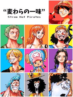 Grid of ten ONE PIECE anime character portraits in vibrant colors with Japanese text header
