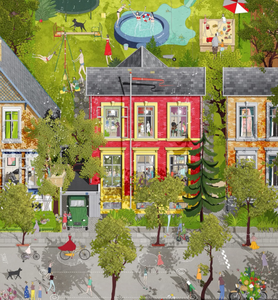Neighborhood Street Scene Illustration
