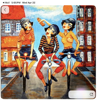 Three cartoon-style friends sitting on a rooftop ledge with city buildings and sunset sky behind them