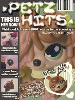 Magazine cover with a close-up toy pet face and colorful text headlines
