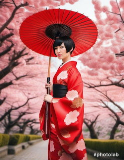 Japanese Woman with Red Parasol