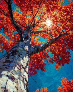 Autumn Tree with Sunburst