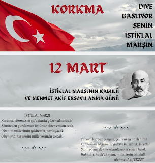 Turkish memorial poster with flag, portrait of man with white mustache, and text commemorating Independence March anniversary