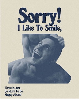Vintage poster with smiling person and text about happiness and smiling
