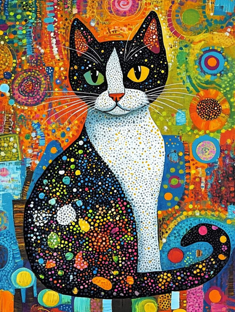 Tuxedo Cat Colorful Art