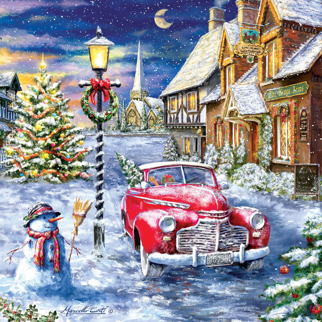 Vintage Christmas Village Scene