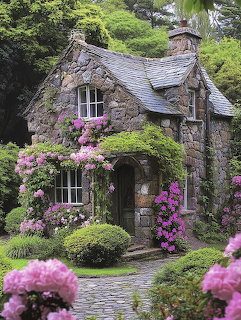 Stone Cottage with Flowers