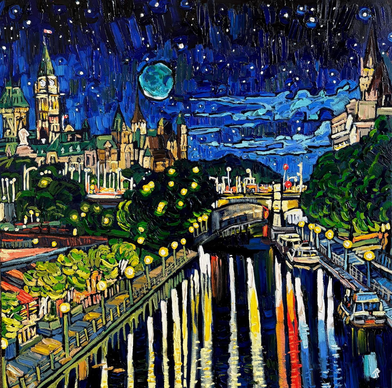 River Walk Night Painting