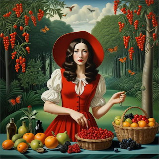Woman with Cherries in Orchard