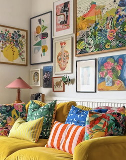 Colorful Living Room Gallery Wall