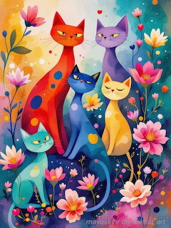 Colorful Floral Cats