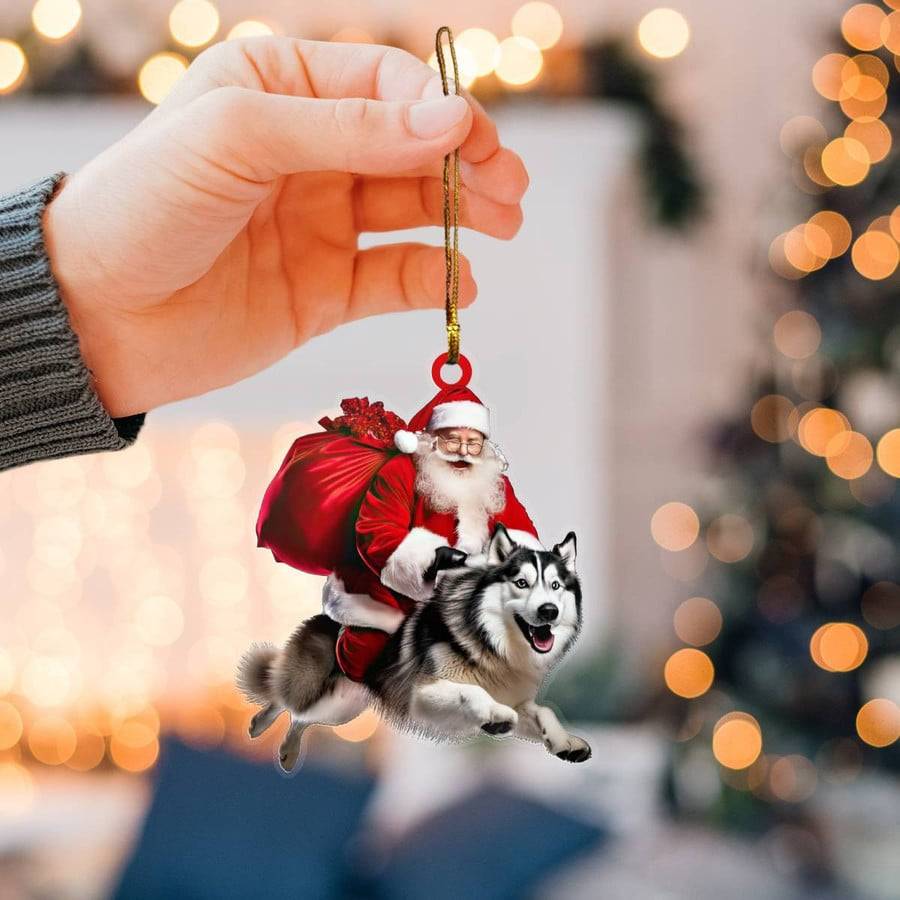 Santa and Husky Ornament
