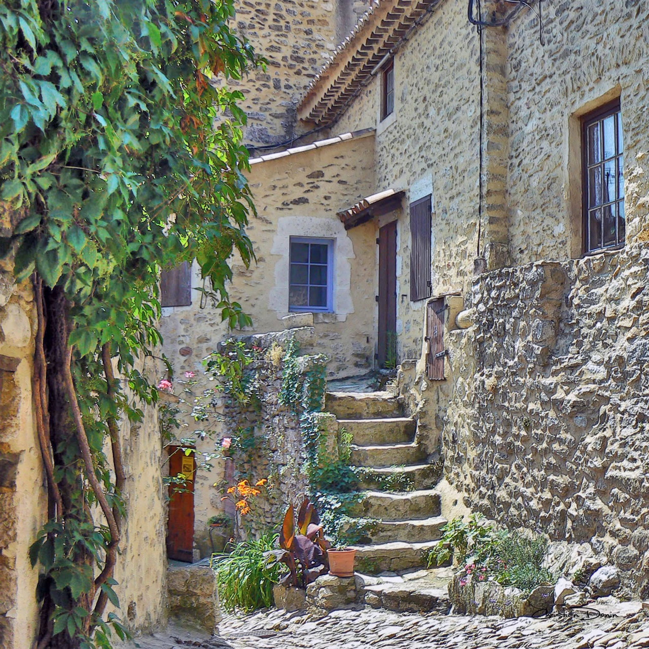 Stone houses of Saint-Montan medieval village in Ardèche, France