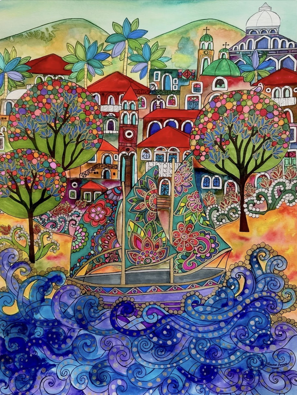 Colorful Village Painting