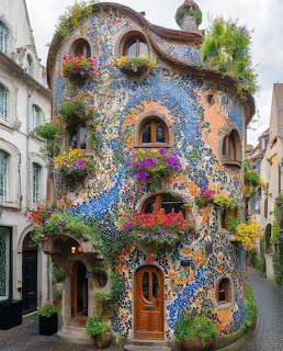Mosaic House with Flowers