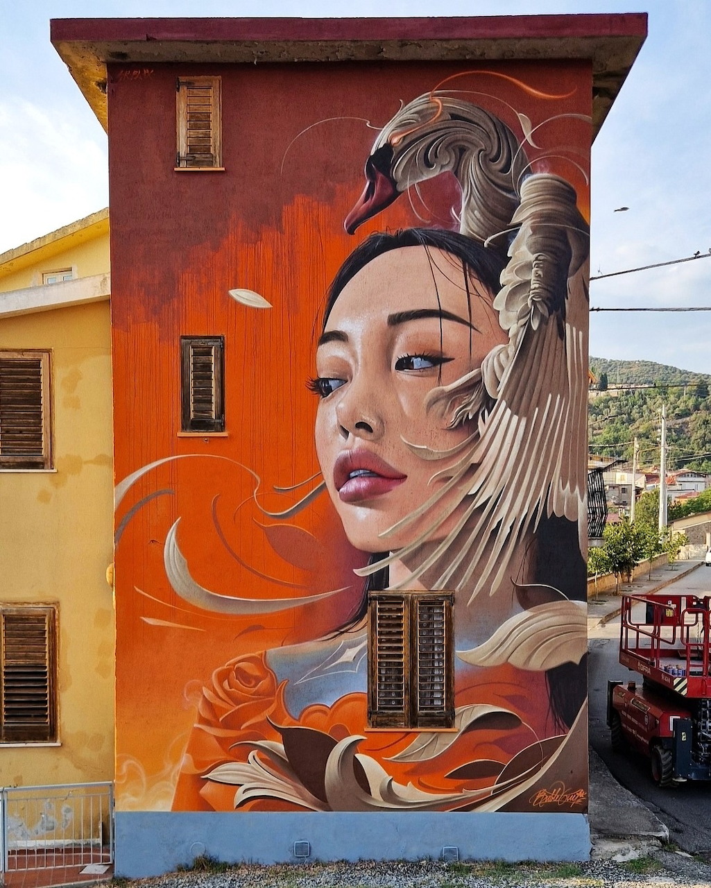 Street Art Mural Woman Bird