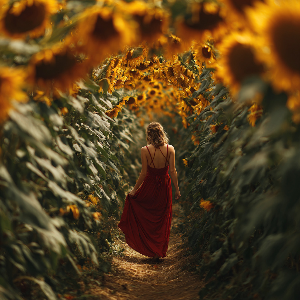 Woman in Sunflower Field