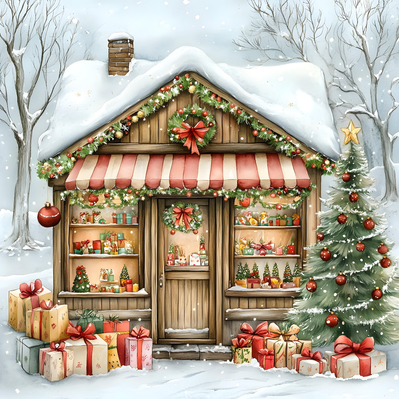 Christmas Shop Winter Scene