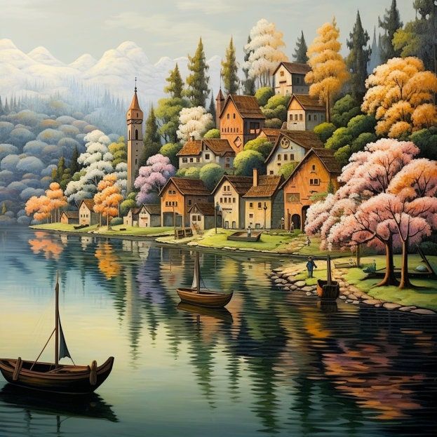 Lakeside Village Painting