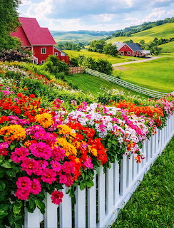Farm with Colorful Flower Garden
