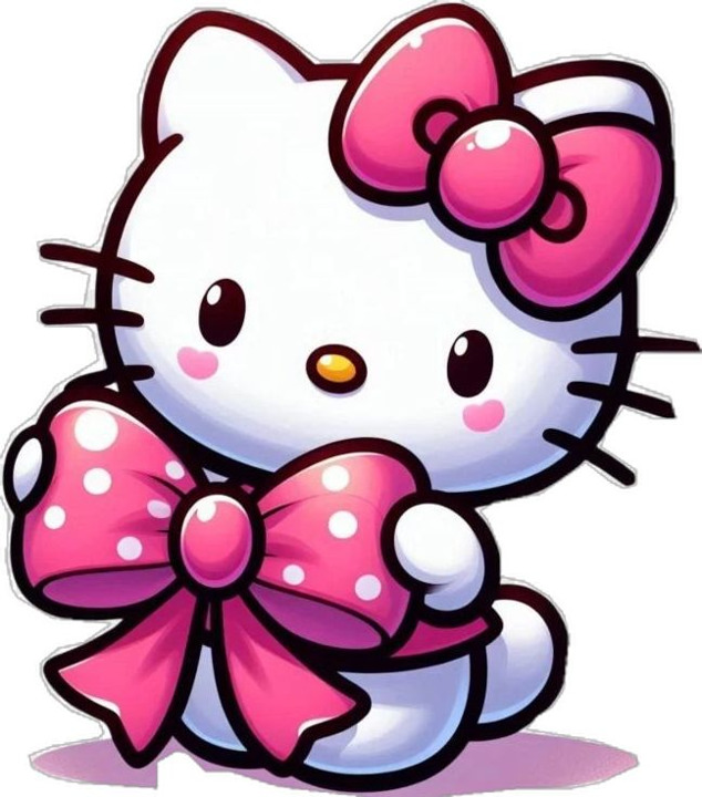 Hello Kitty cartoon character with a large pink polka-dot bow on white background