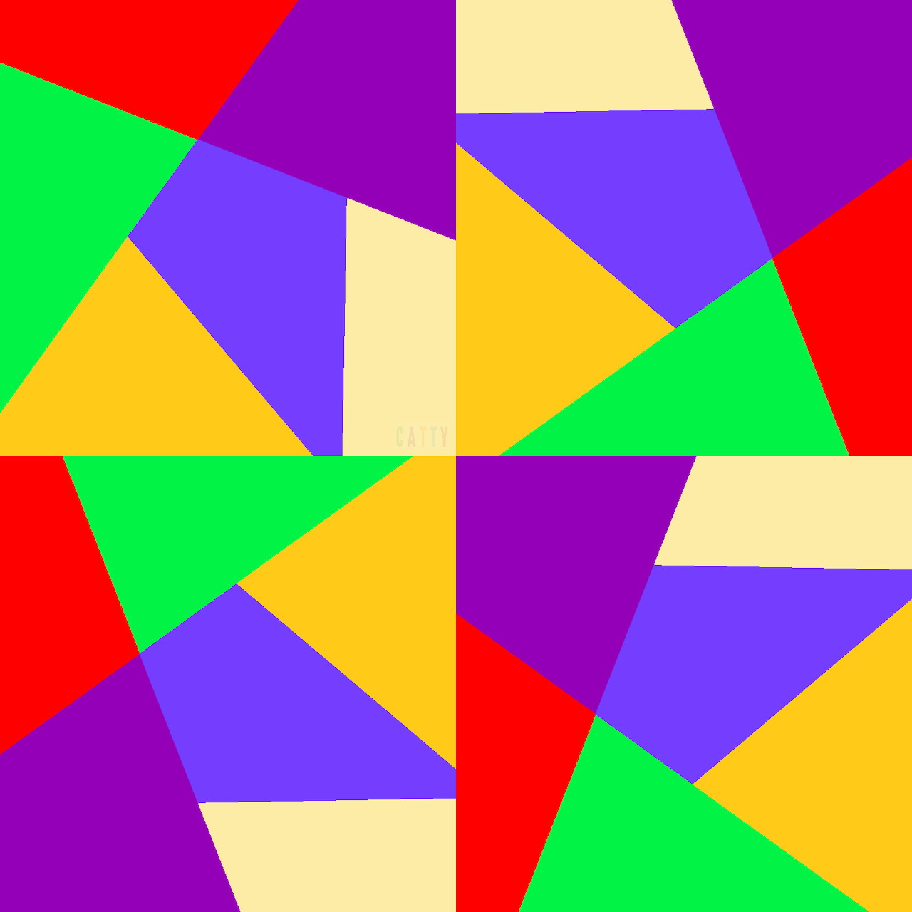 Abstract geometric pattern with colorful triangles and polygons in red, purple, green, yellow, and blue