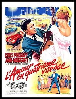 Vintage Viva Las Vegas movie poster with Elvis Presley and Ann-Margret, classic cars and Las Vegas cityscape