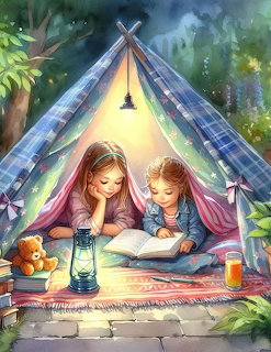 Girls Camping in Backyard Tent