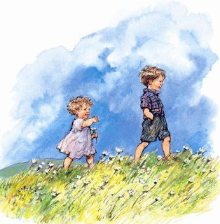 Children Walking in Field