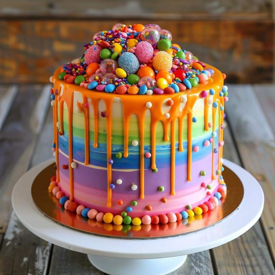 Colorful Rainbow Drip Cake
