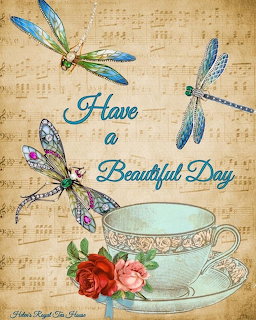 Dragonflies and Teacup Vintage Art