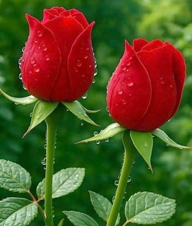Red Rose Buds with Dewdrops