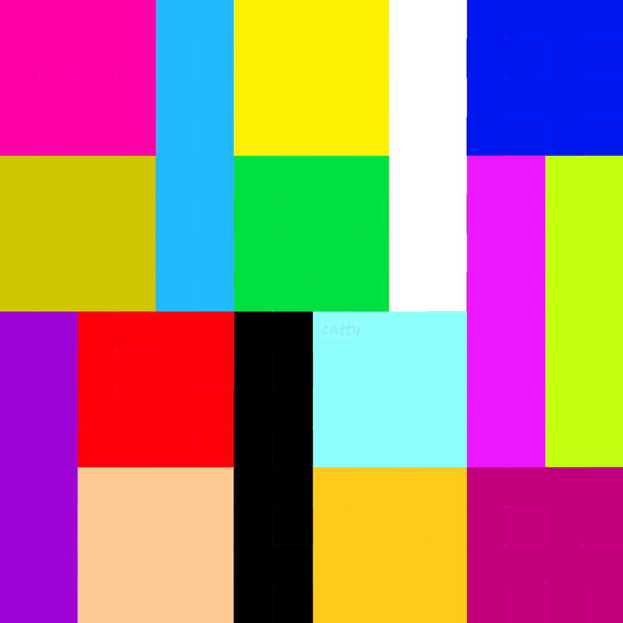 Abstract grid of vibrant colored rectangular blocks in various bright hues including pink, yellow, blue, green, and red