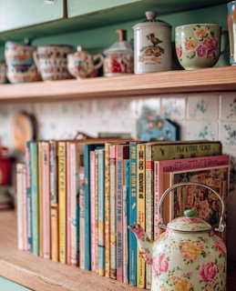 Pastel Books and Teapot