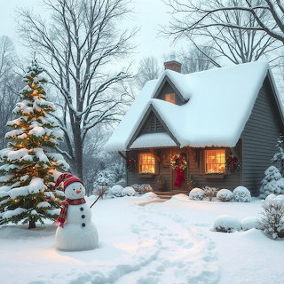 Snowy Christmas Cottage Winter Scene